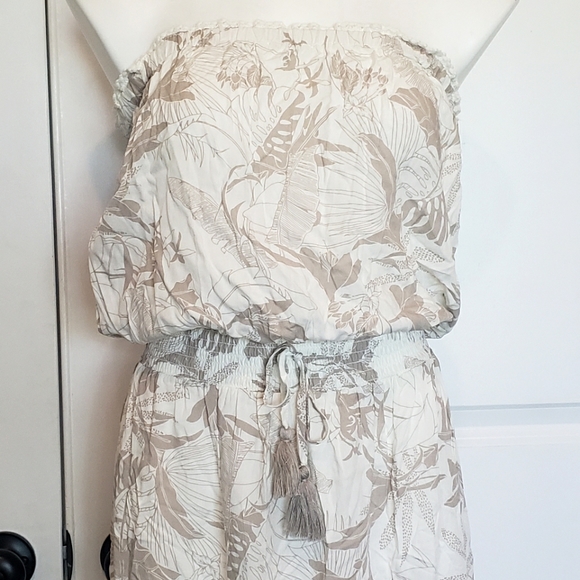 NWT Surf Gypsy Tan White Tropical Floral Strapless Slit Maxi Dress Swim Cover S - Picture 3 of 11